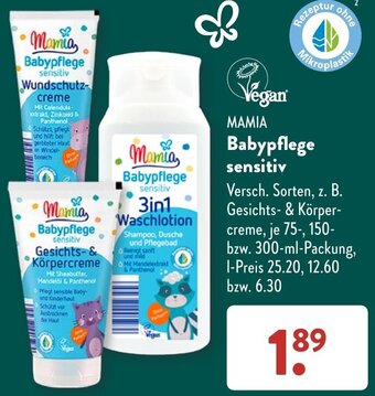 Aldi Süd MAMIA Babypflege sensitiv 75, 150, 300 ml Packung Angebot