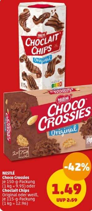 PENNY NESTLÉ Choco Crossies 150 g oder Choclait Chips 115 g Packung Angebot