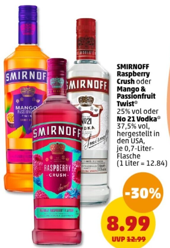SMIRNOFF Raspberry Crush oder Mango & Passionfruit Twist oder No 21 ...
