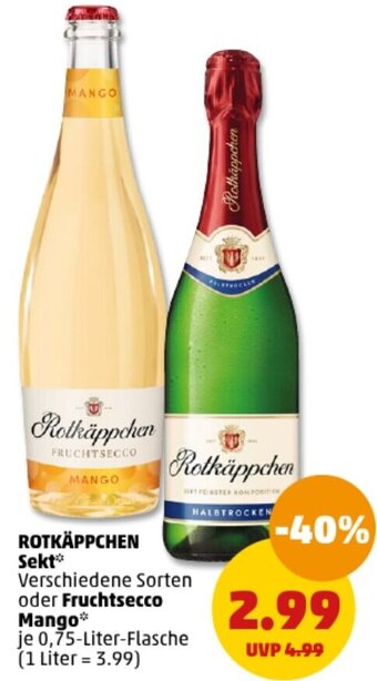 PENNY ROTKÄPPCHEN Sekt oder Fruchtsecco Mango 0,75 Liter Flasche Angebot