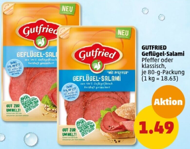 GUTFRIED GeflügelSalami 80 g Packung Angebot bei PENNY