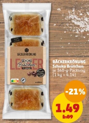 PENNY BÄCKERKRÖNUNG Schoko Brötchen 360 g Packung Angebot