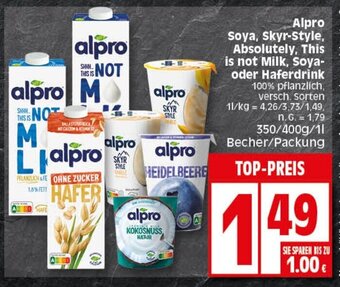Elli Markt Alpro Soya, Skyr-Style, Absolutely, This is not Milk, Soya-oder Haferdrink 350g/400g/1L Angebot
