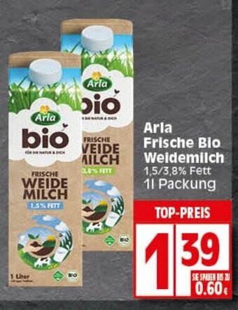 Elli Markt Arla Frische Bio Weidemilch 1,5/3,8% Fett 1L Angebot