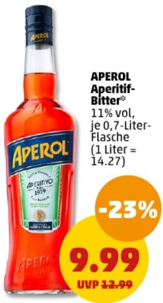 PENNY APEROL Aperitif-Bitter 0,7 Liter Flasche Angebot