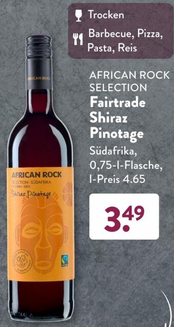 Aldi Süd AFRICAN ROCK SELECTION Fairtrade Shiraz Pinotage 0,75 L Flasche Angebot