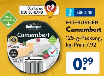 Aldi Süd HOFBURGER Camembert 125 g Packung Angebot
