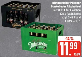 Edeka Frischemarkt Dithmarscher Pilsener Dunkel oder Alkoholfrei 24 x 0,33 Liter Flaschen Angebot