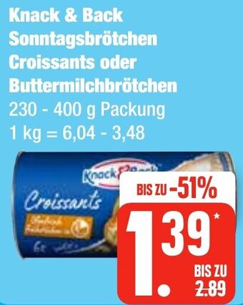 Edeka Frischemarkt Knack & Back Sonntagsbrötchen Croissants oder Buttermilchbrötchen 230 - 400 g Packung Angebot