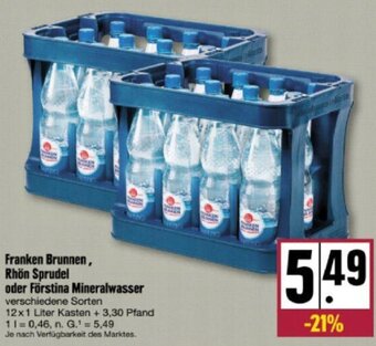 nah & gut Franken Brunnen, Rhön Sprudel oder Förstina Mineralwasser 12x1 Liter Kasten Angebot