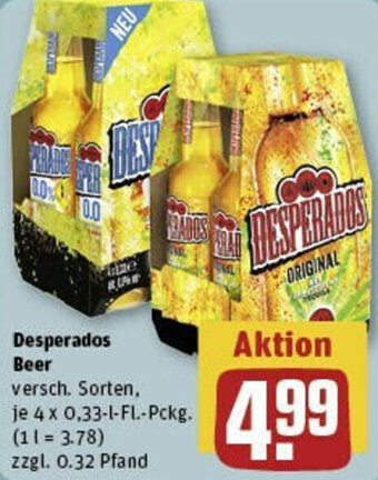 REWE Desperados Beer 4x0,33 L-Fl. Pckg. Angebot