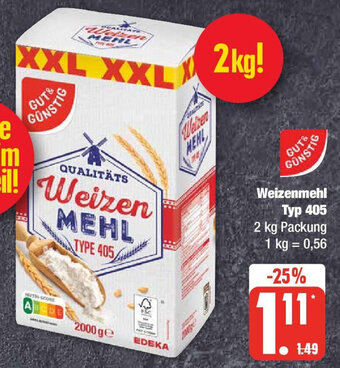 Edeka GUT& GÜNSTIG Weizenmehl Typ 405, 2 kg Packung Angebot