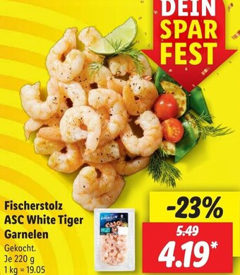 Lidl Fischerstolz ASC White Tiger Garnelen 220 g Angebot