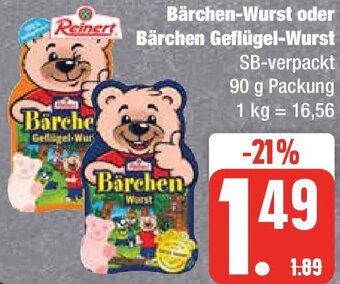 Edeka Reinert Bärchen-Wurst oder Bärchen Geflügel-Wurst 90 g Packung Angebot