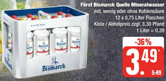 Edeka Fürst Bismarck Quelle Mineralwasser 12 x 0,75 Liter Flaschen Angebot