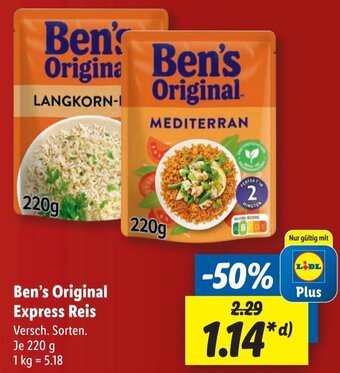 Lidl Ben's Original Express Reis 220 g Angebot