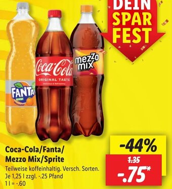Lidl Coca-Cola/Fanta/ Mezzo Mix/Sprite 1,25 L Angebot