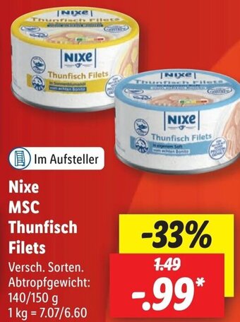 Lidl Nixe MSC Thunfisch Filets 140/150 g Angebot