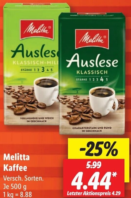 Lidl Melitta Kaffee 500 g Angebot