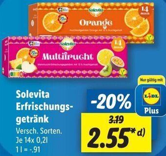 Lidl Solevita Erfrischungsgetränk 14x0,2 L Angebot