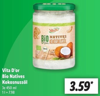 Lidl Vita D'or Bio Natives Kokosnussöl 450 ml Angebot