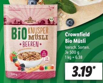 Lidl Crownfield Bio Müsli 500 g Angebot