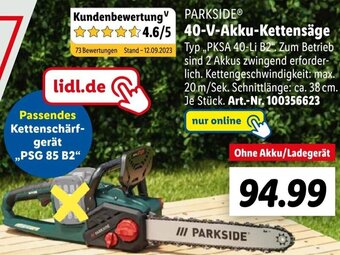 Lidl PARKSIDE 40-V-Akku Kettensäge PKSA 40-Li B2 Angebot