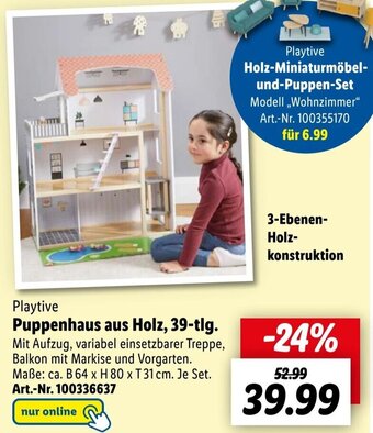 Lidl Playtive Puppenhaus aus Holz, 39-tlg. Angebot