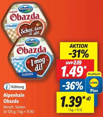 Lidl Alpenhain Obazda 125 g Angebot