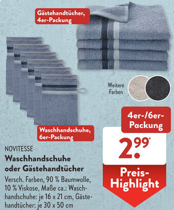 Aldi Süd NOVITESSE Waschhandschuhe oder Gästehandtücher Angebot