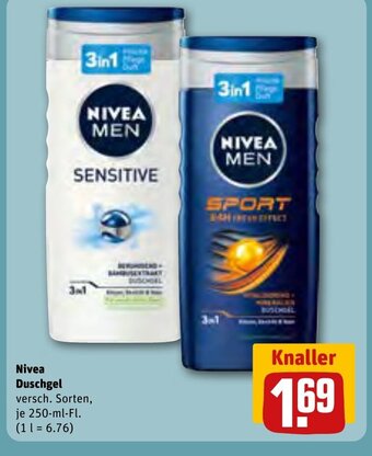 REWE Nivea Duschgel versch. Sorten, je 250-ml-Fl. Angebot