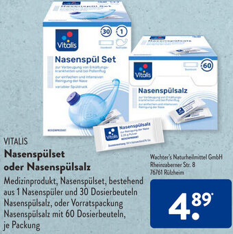 Aldi Süd VITALIS Nasenspülset oder Nasenspülsalz Angebot