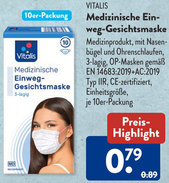 Aldi Süd VITALIS Medizinische Einweg-Gesichtsmaske Angebot