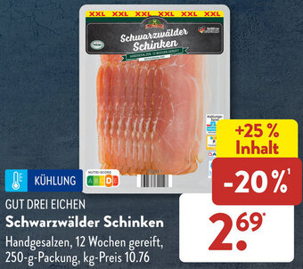 Aldi Süd GUT DREI EICHEN Schwarzwälder Schinken 250 g Packung Angebot