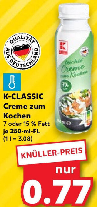 Kaufland K-CLASSIC Creme zum Kochen 250-ml-FI. Angebot