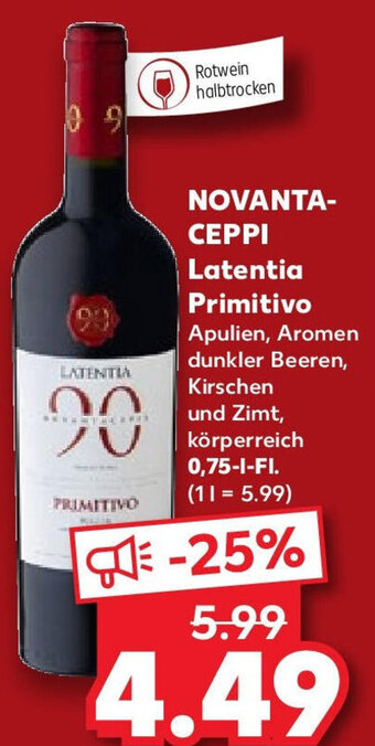 Kaufland NOVANTACEPPI Latentia Primitivo 0,75 L-Fl. Angebot