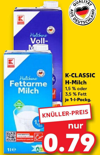 Kaufland K-CLASSIC H-Milch 1 L Packg. Angebot