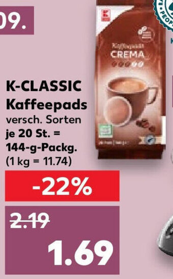 Kaufland K-CLASSIC Kaffeepads 144 g Packg. Angebot