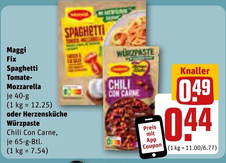 Maggi Fix Spaghetti TomateMozzarella je 40g oder Herzensküche Würzpaste Chili Con Carne, 65g