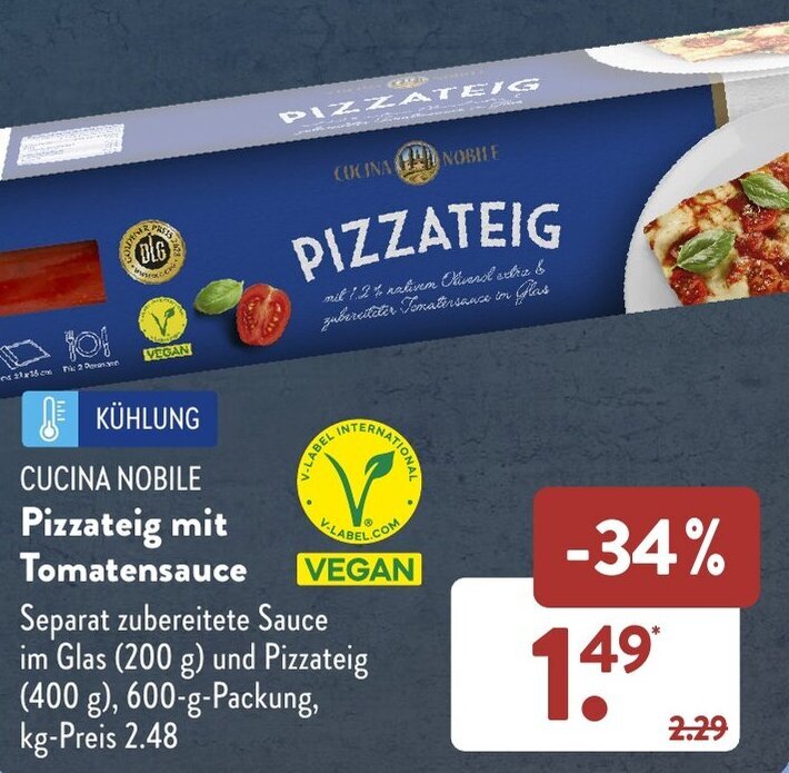 CUCINA NOBILE Pizzateig mit Tomatensauce 600 g Packung Angebot bei Aldi Süd