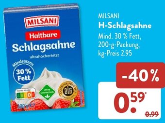 Aldi Süd MILSANI H-Schlagsahne 200 g Packung Angebot