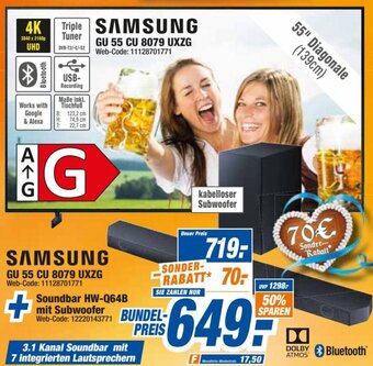 expert Octomedia SAMSUNG GU 55 CU 8079 UXZG und Soundbar HW-Q64B mit Subwoofer Angebot