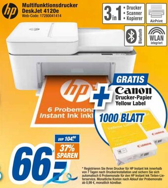 expert Octomedia hp Multifunktionsdrucker DeskJet 4120e Angebot