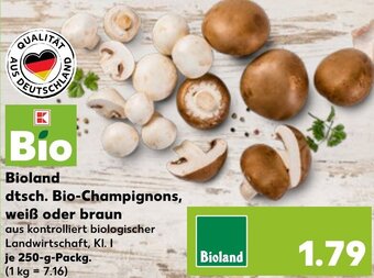 Kaufland Bioland dtsch. Bio-Champignons, weiß oder braun 250 g Packg. Angebot