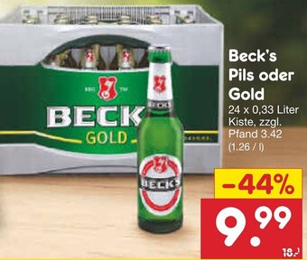 Netto Marken-Discount Beck's Pils oder Gold 24 x 0,33 Liter Angebot