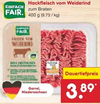 Netto Marken-Discount EINFACH FAIR Hackfleisch vom Weiderind 400 g Angebot