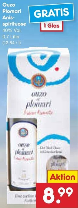 Netto Marken-Discount Ouzo Plomari Anisspirituose 0,7 Liter Angebot