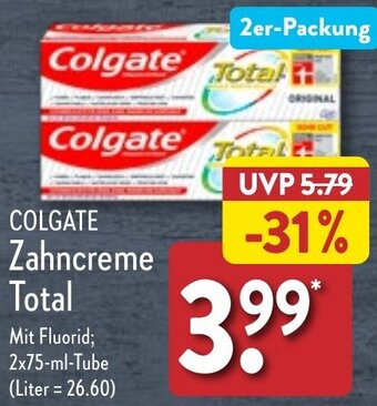 Aldi Nord COLGATE Zahncreme Total 2x75 ml Tube Angebot