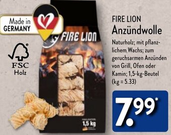 Aldi Nord FIRE LION Anzündwolle 1,5-kg Beutel Angebot