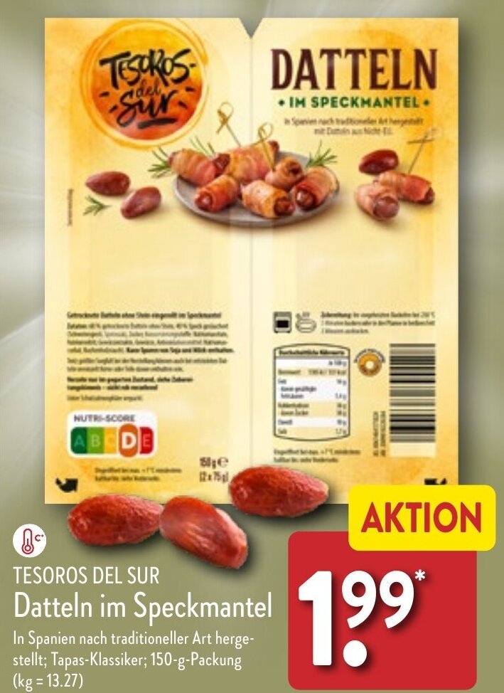 TESOROS DEL SUR Datteln im Speckmantel 150 g Packung Angebot bei Aldi Nord